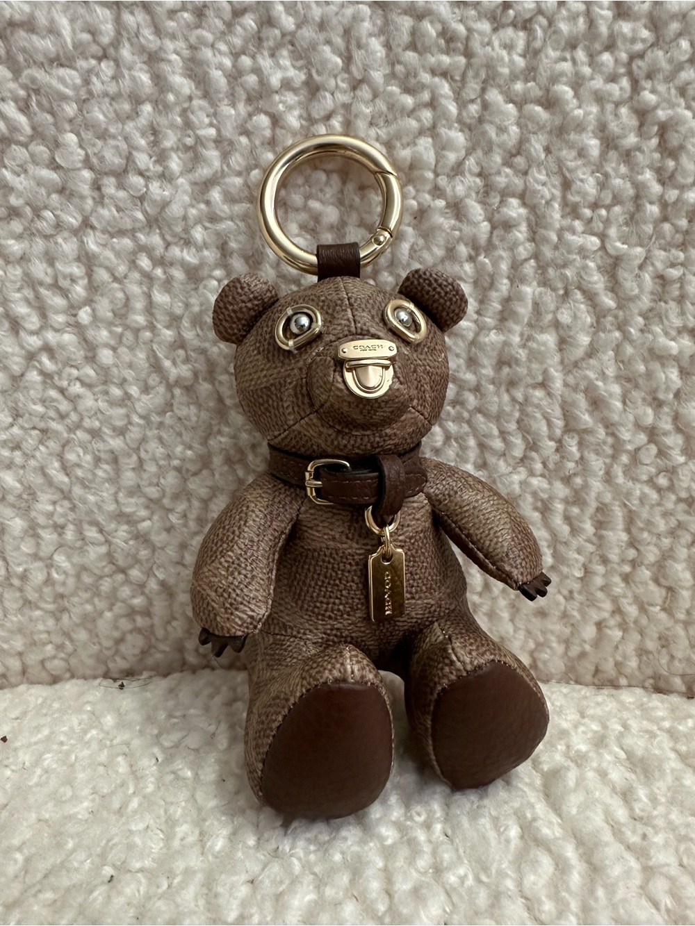 Coach Brown Teddy Bear Bag Charm Keychain with Gold Hardware